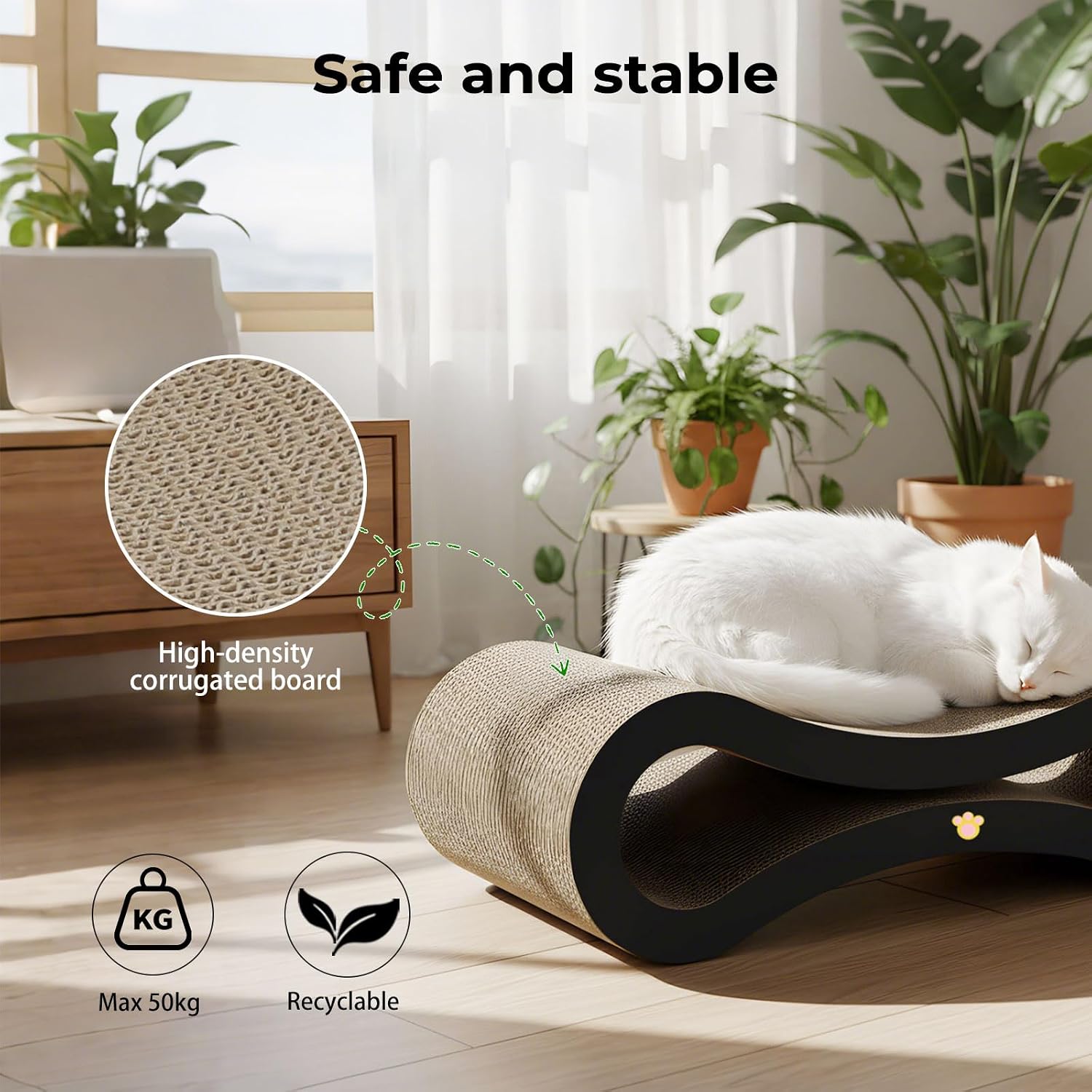 Pawz Scratcher Lounging Calming Bed for Indoor Large Cats with Organic Catnip at Pet Servo