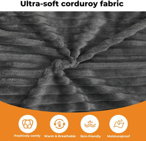 Close-up of ultra-soft corduroy fabric with features listed below at Pet Servo
