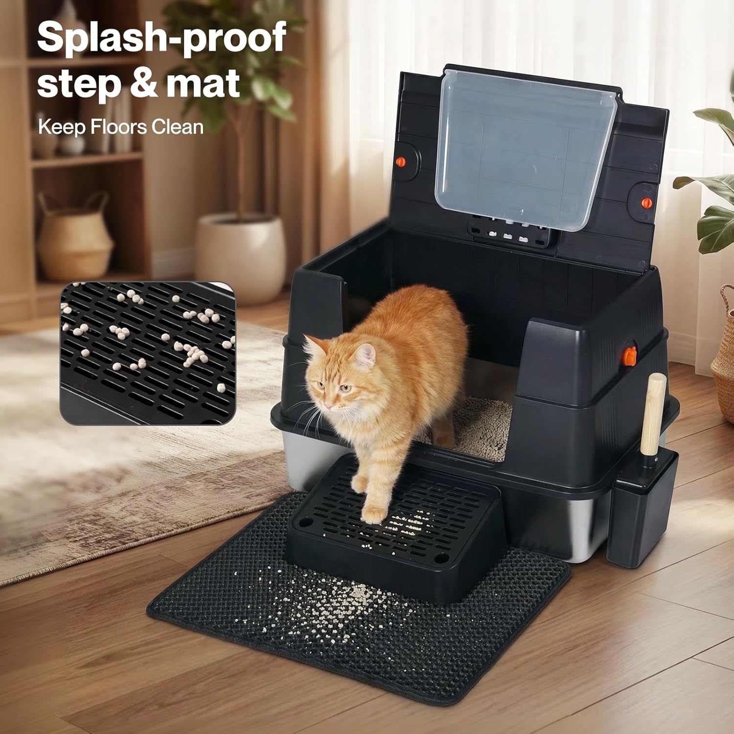 Pawz - Extra-Large Stainless-Steel Cat Litter Box Odour Control with Lid at Pet Servo