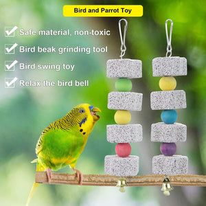Bird and parrot toy with colorful beads and a bird perched on a branch at Pet Servo