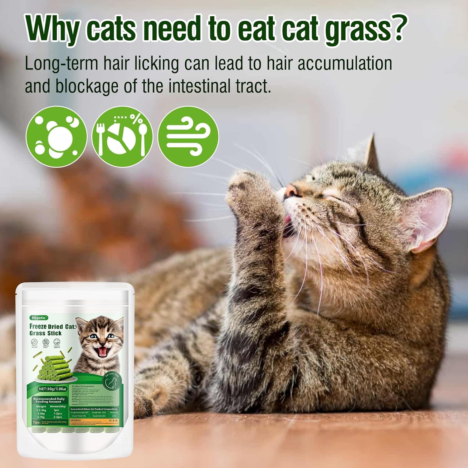 Cat eating cat grass with a product packaging in the foreground, explaining the importance of cat grass for cats at Pet Servo