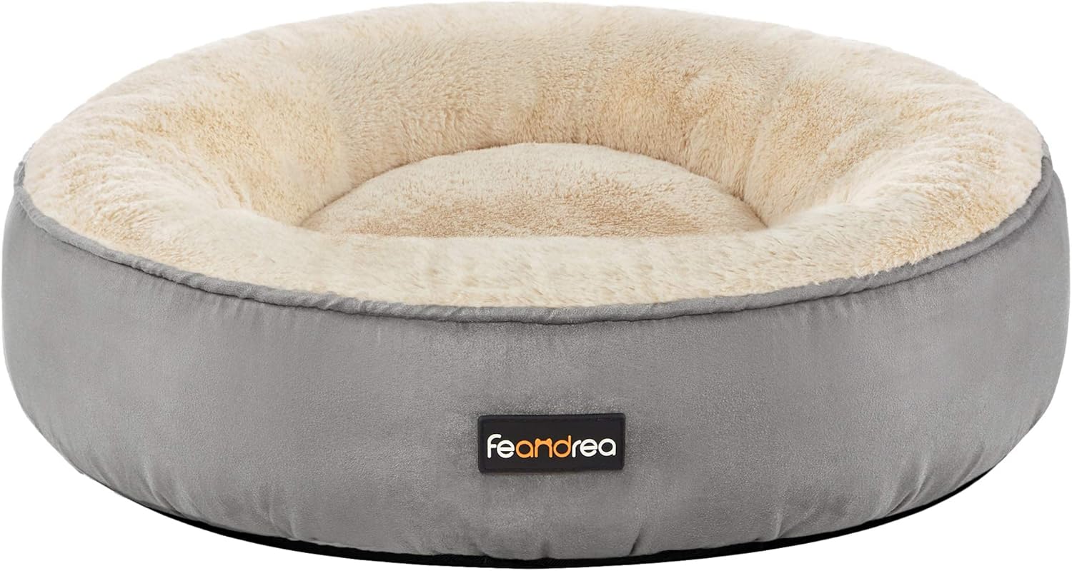 Gray and beige pet bed with 'Feaoria' branding on a white background at Pet Servo