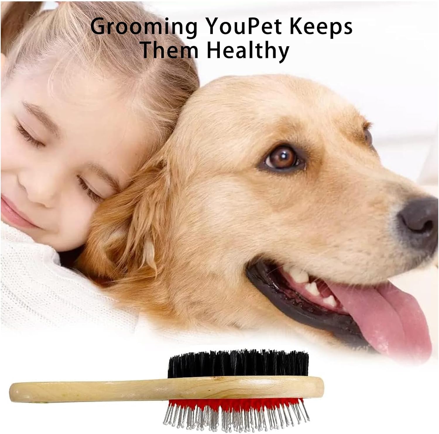 Dog being groomed by a child with a grooming brush, emphasizing the importance of pet grooming at Pet Servo