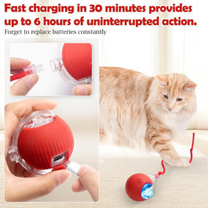 Red electronic pet toy with charging cable, used by a cat, on a light background at Pet Servo