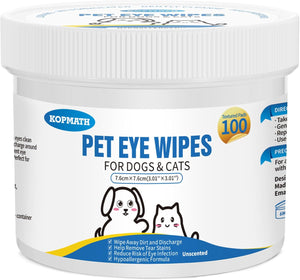 Kopmath Pet Eye Wipes container for dogs and cats with cartoon illustrations on a white background at Pet Servo