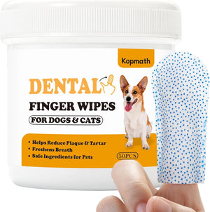 Kopmath dental finger wipes for dogs and cats with a dog illustration on a white background at Pet Servo