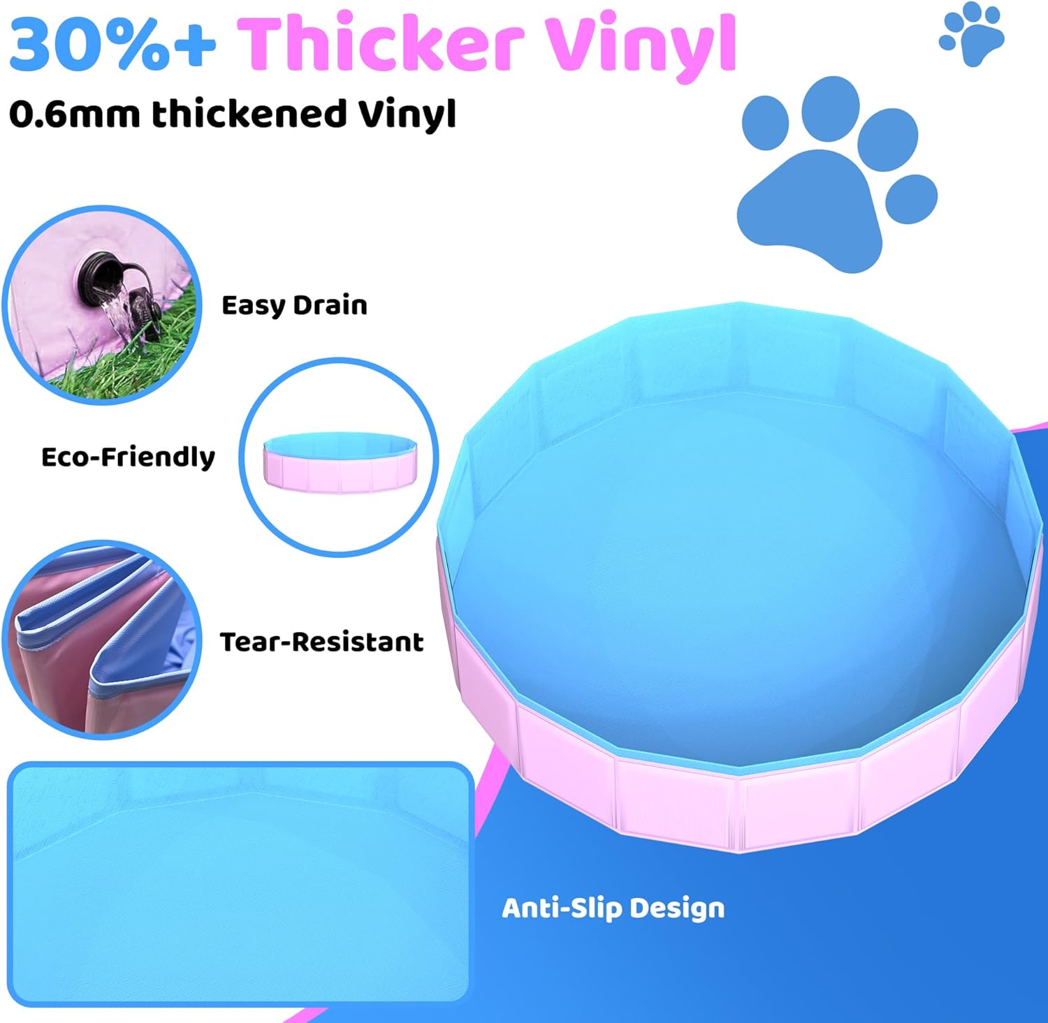 Pet pool with features highlighted on a blue background at Pet Servo