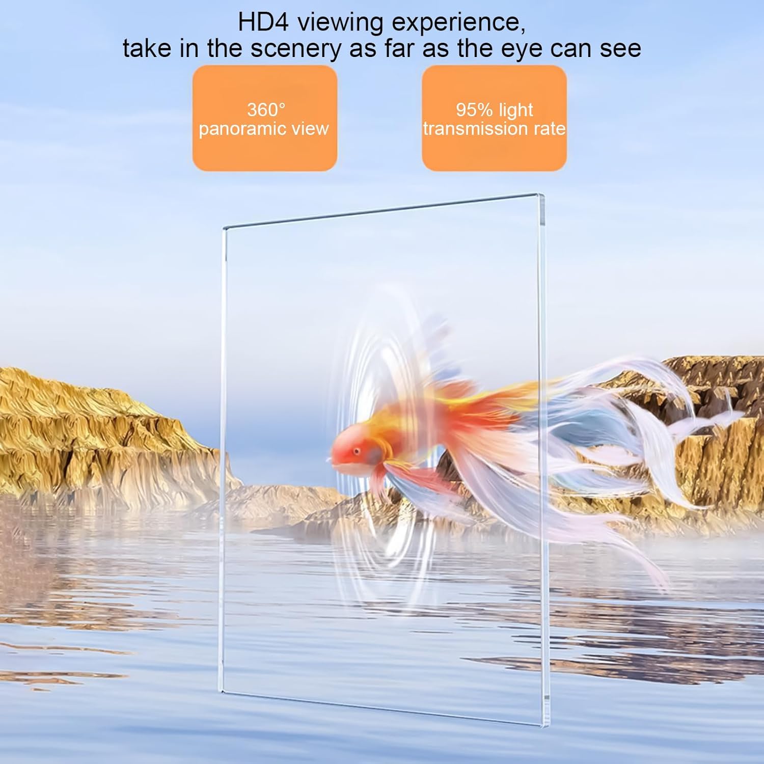 Clear screen displaying a scenic view with text about HD4 viewing experience and features at Pet Servo