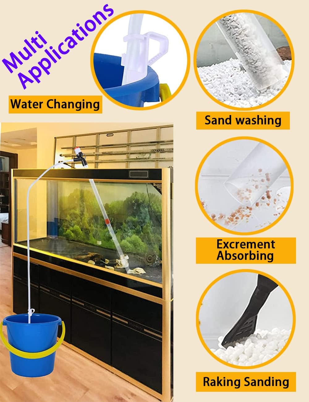 Aquarium cleaning tool with multi-application text and images of cleaning actions at Pet Servo