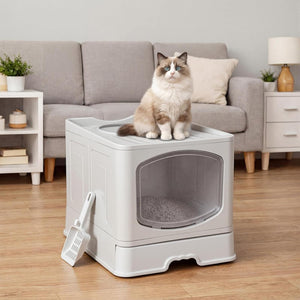 PaWz - Large Anti-Splashing Hooded Enclosed Cat Litter Tray, Plastic Cleaning Scoop at Pet Servo