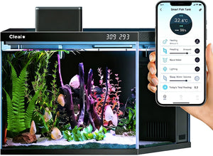 Smart fish tank with digital display and smartphone app control at Pet Servo
