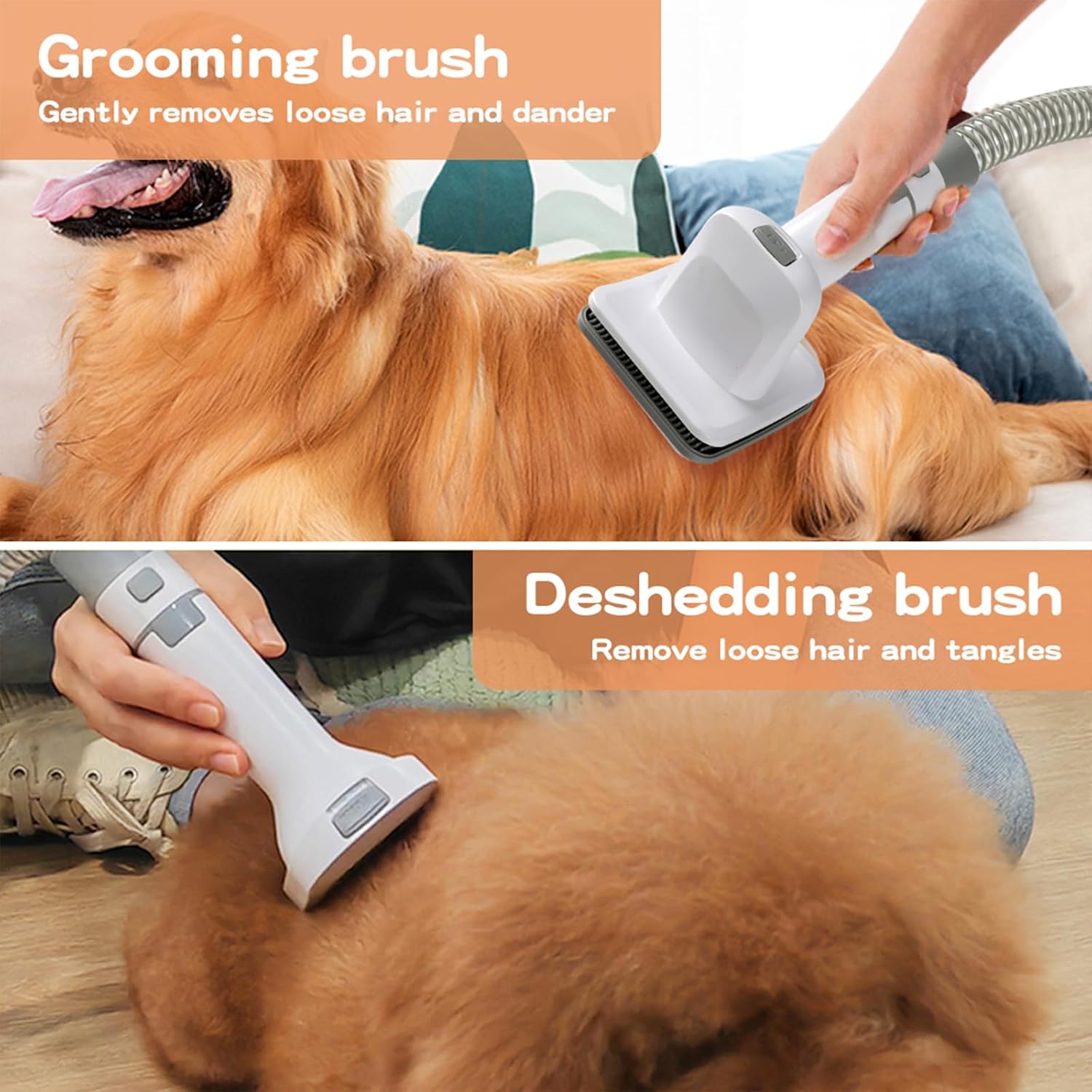 Grooming brush being used on a dog to remove loose hair and dander at Pet Servo