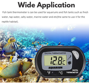 Digital thermometer for aquariums with underwater scene of fish and coral at Pet Servo