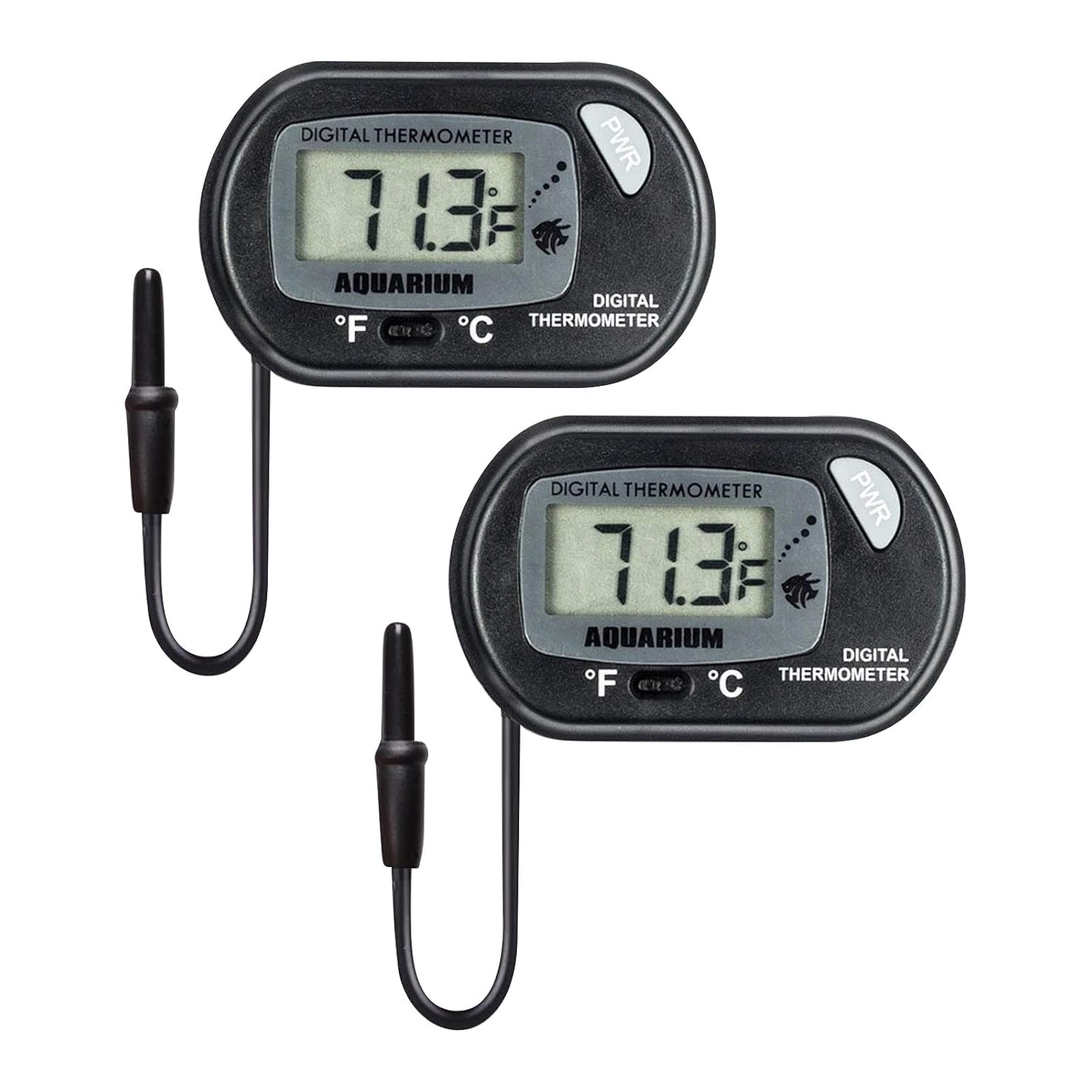 Two digital aquarium thermometers on a white background at Pet Servo