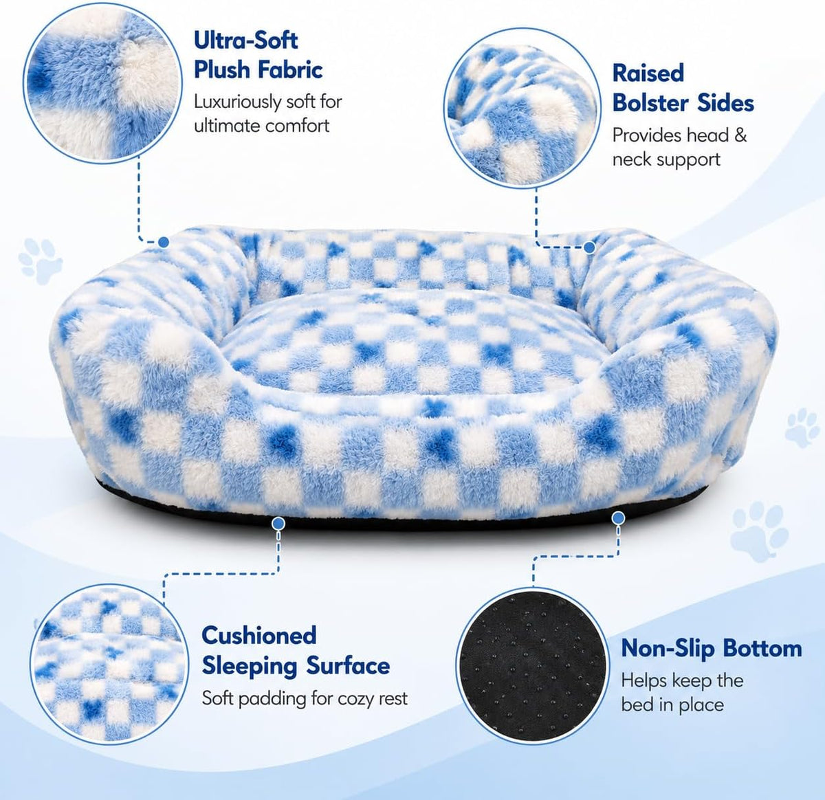 Pbed - Soft Plush Sleeping Bed with Raised Bolster for Small Medium Dogs, Blue at Pet Servo