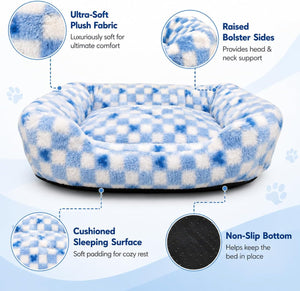 Pbed - Soft Plush Sleeping Bed with Raised Bolster for Small Medium Dogs, Blue at Pet Servo