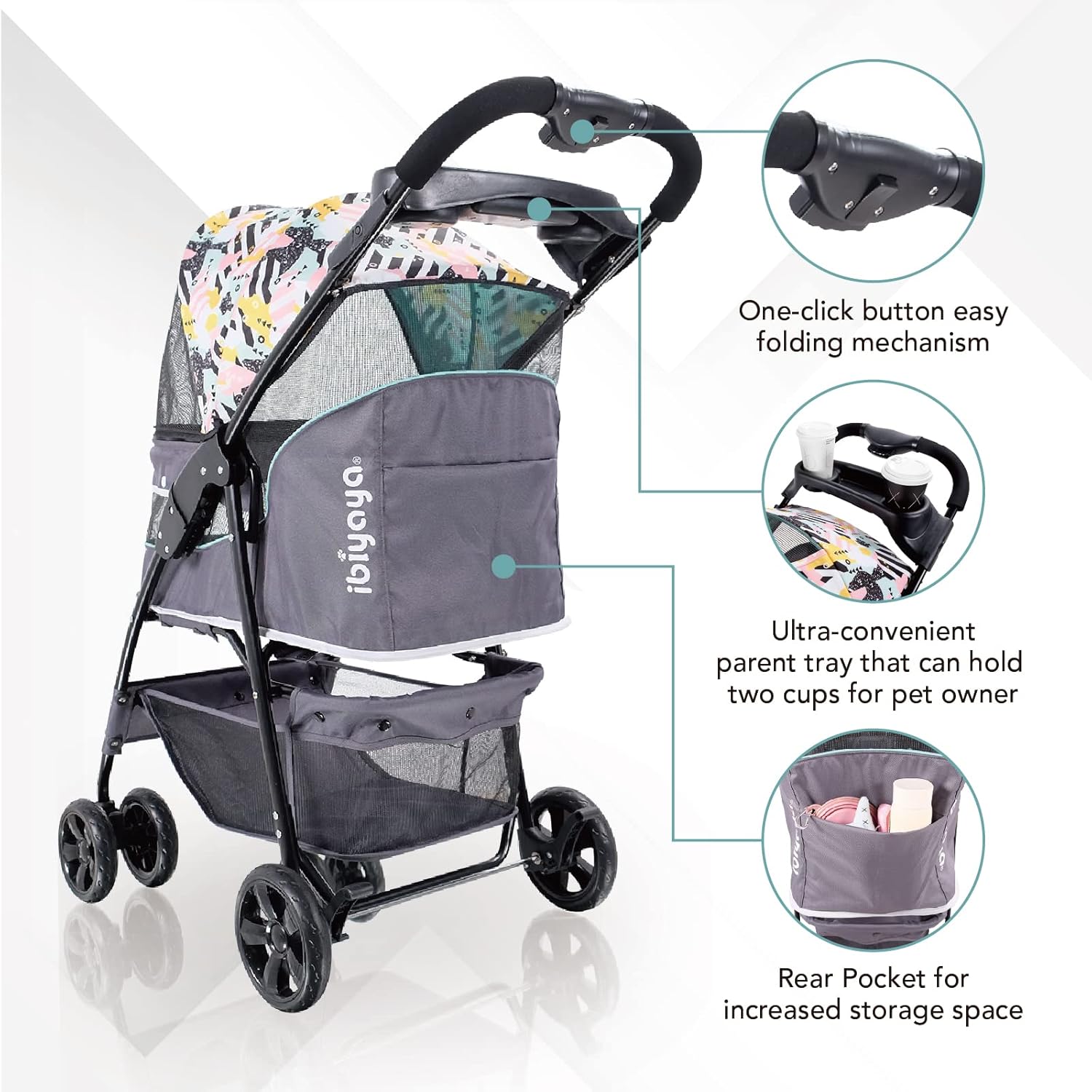 Ibiyaya Cloud 9 Pet Stroller for Cats & Dogs - Mint Green - petservo-3