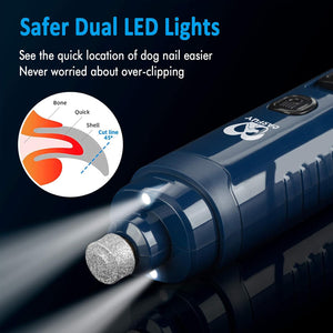 Dog nail clipper with dual LED lights on a dark background at Pet Servo