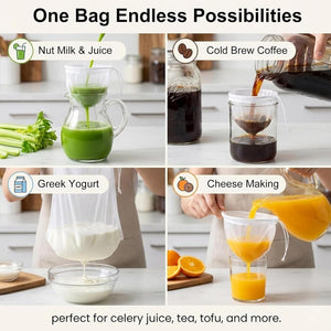 Multifunctional bag used for various purposes including nut milk & juice, cold brew coffee, Greek yogurt, and cheese making at Pet Servo