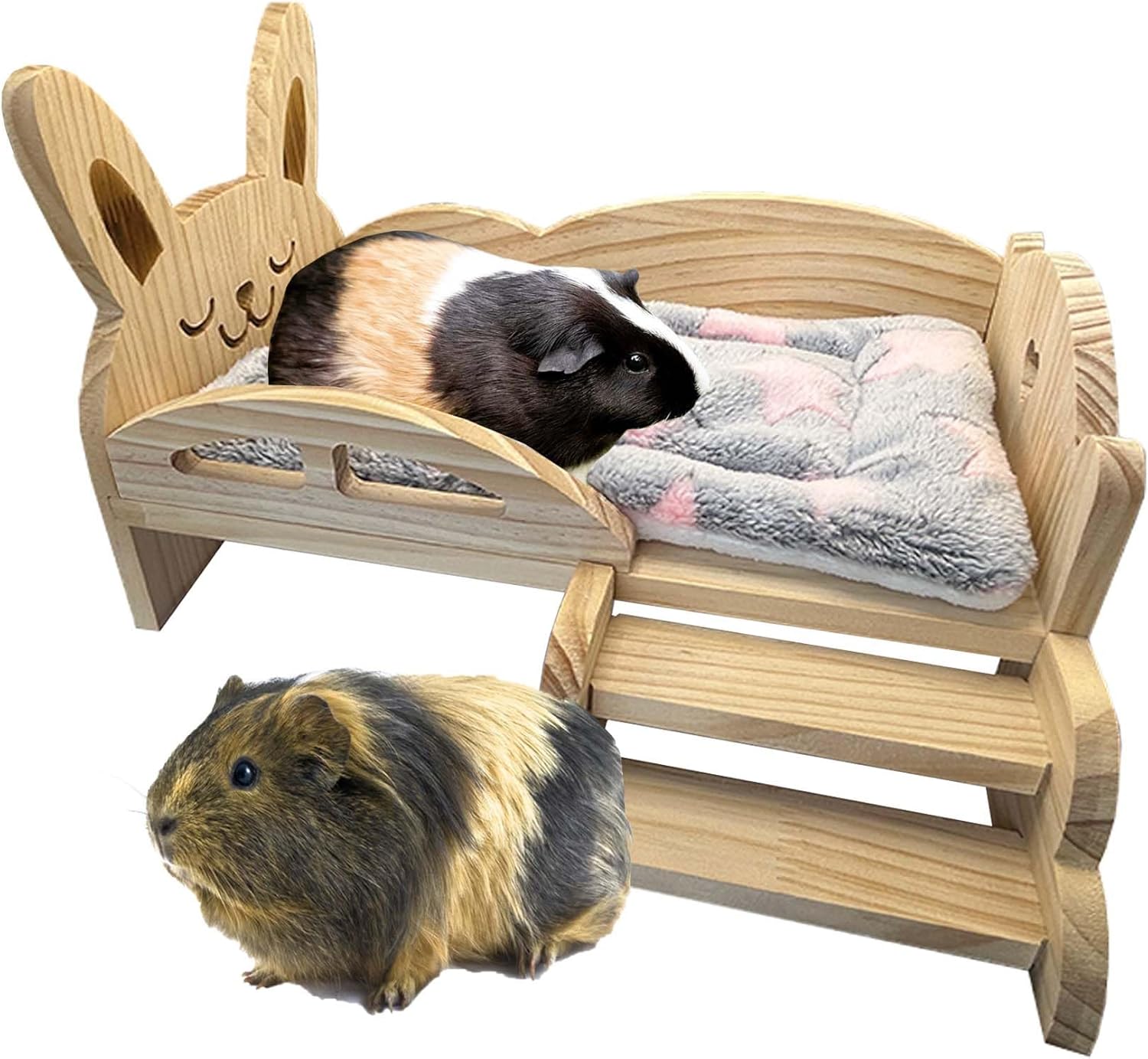Wooden pet bed with a guinea pig on a white background at Pet Servo