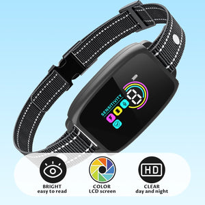 Black dog collar with a digital display on a light blue background at Pet Servo