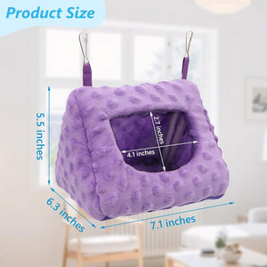 Purple pet hammock with dimensions labeled on a white background at Pet Servo