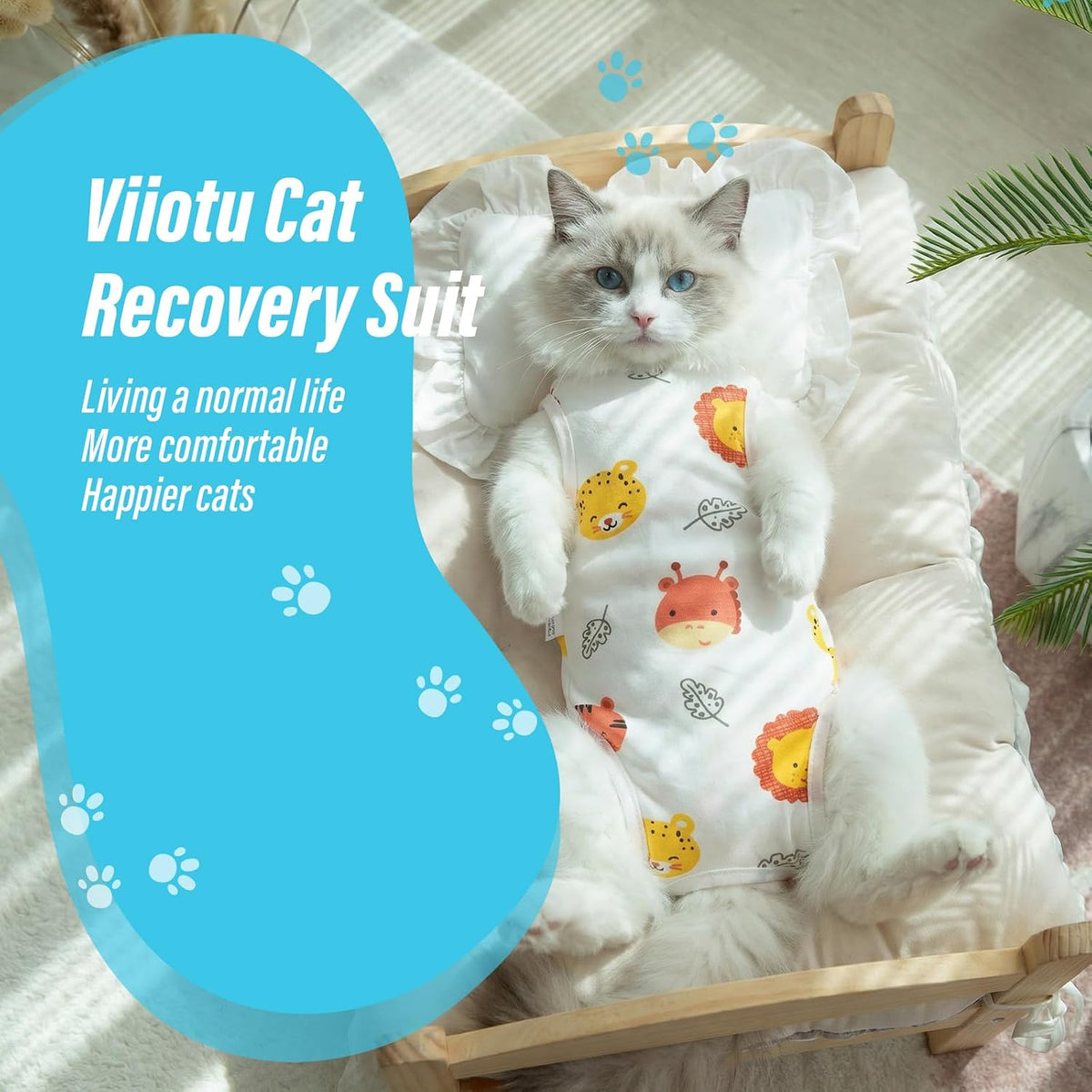 Viiotu - Soft Post-Surgery Recovery Suit for Female Cats, Forest Animals at Pet Servo