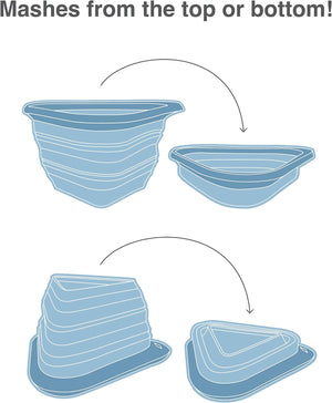Illustration of a blue collapsible container with folding instructions on a white background at Pet Servo