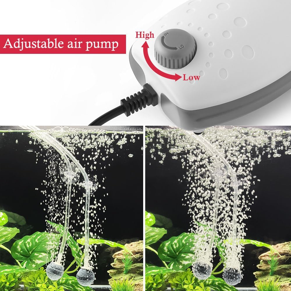 Adjustable air pump for aquarium with water flow visualization at Pet Servo