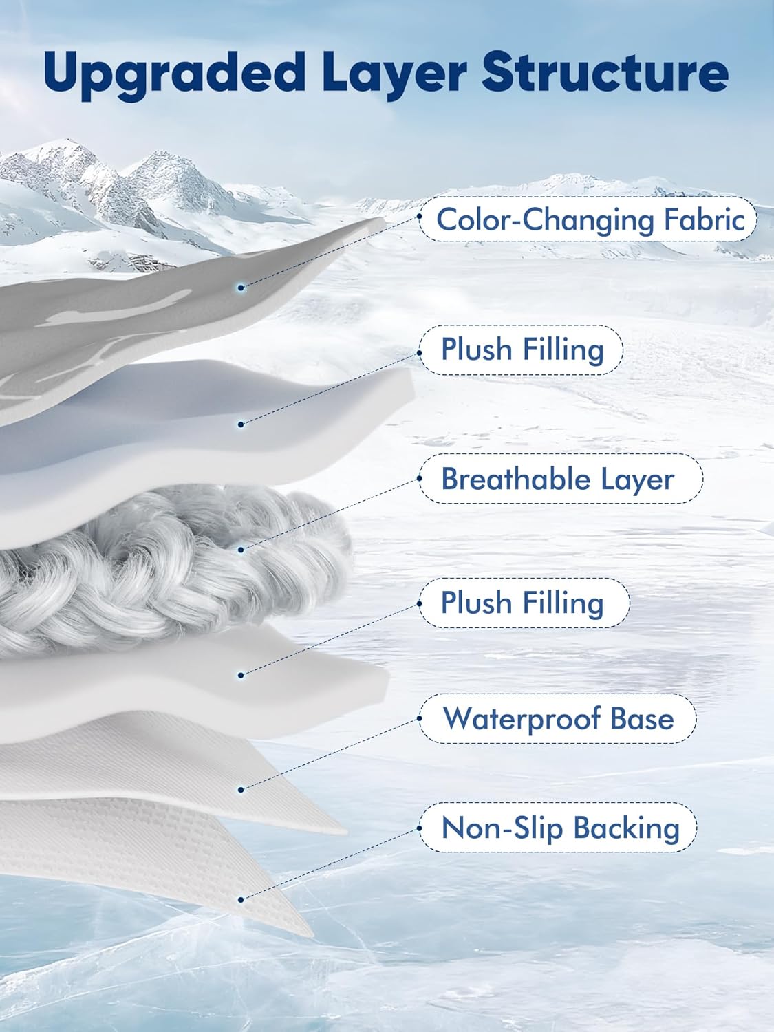 Diagram of an upgraded layer structure with labeled components against a snowy mountain background at Pet Servo