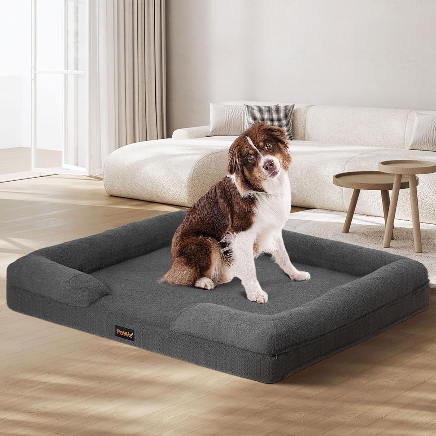 PaWz - XL Memory Foam Pet Sofa Bed with Removable Washable Fluffy Cover (Grey) at Pet Servo
