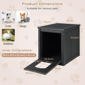 Pet house with dimensions labeled, suitable for cats, dogs, and rabbits at Pet Servo