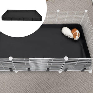 Pet cage with a black mat and two small animals on a gray floor at Pet Servo