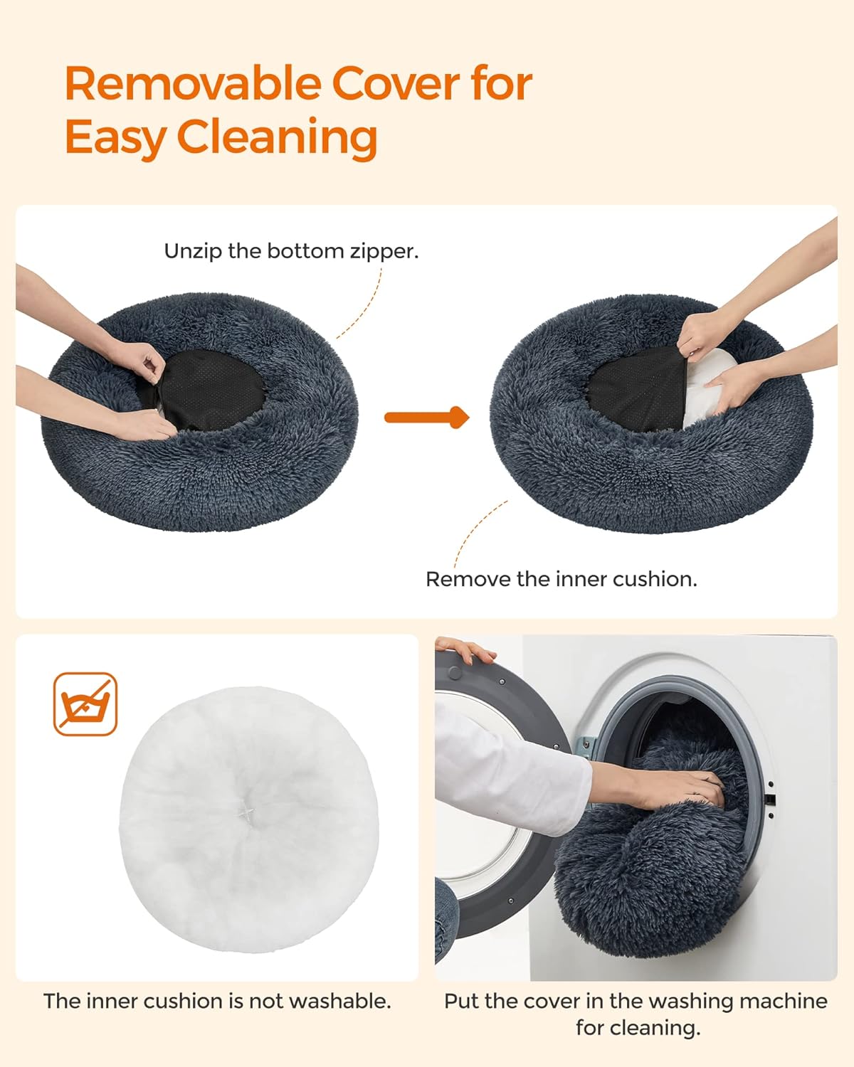 Instructions for cleaning a pet bed with a removable cover at Pet Servo