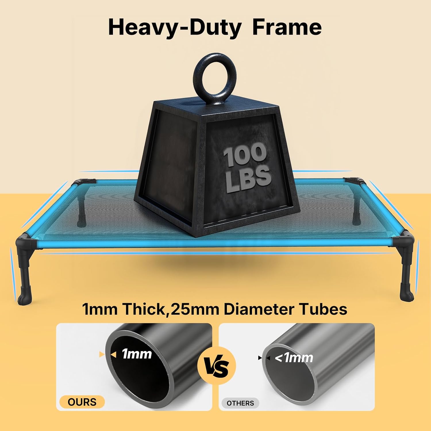 Heavy-duty frame with 110 lbs weight capacity on a beige background