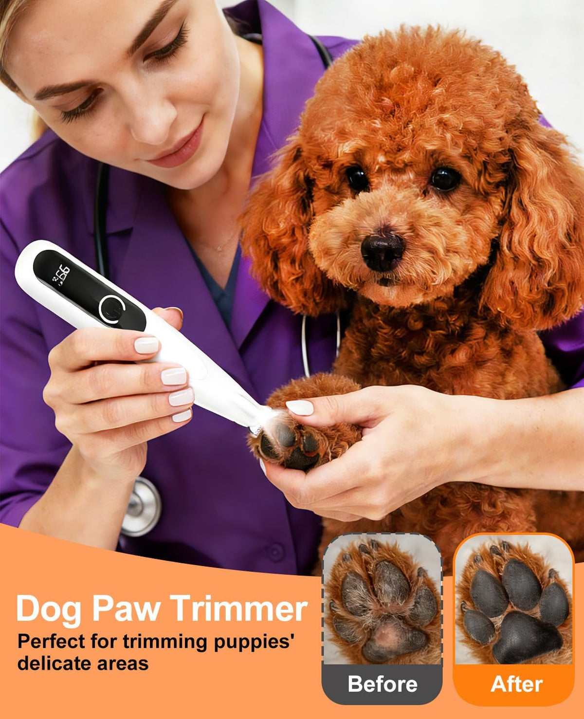IREDOON - Dog Paw Trimmer with LED Light, 8PCS Grooming Kit for Dogs & Cats