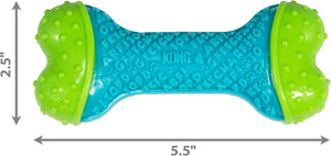 Blue and green KONG dog toy with measurements indicated at Pet Servo