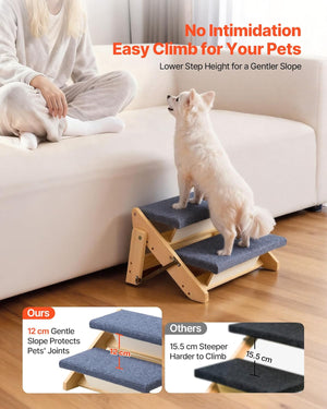 Pet step with a dog on it, showing ease of use and gentle slope for pets at Pet Servo