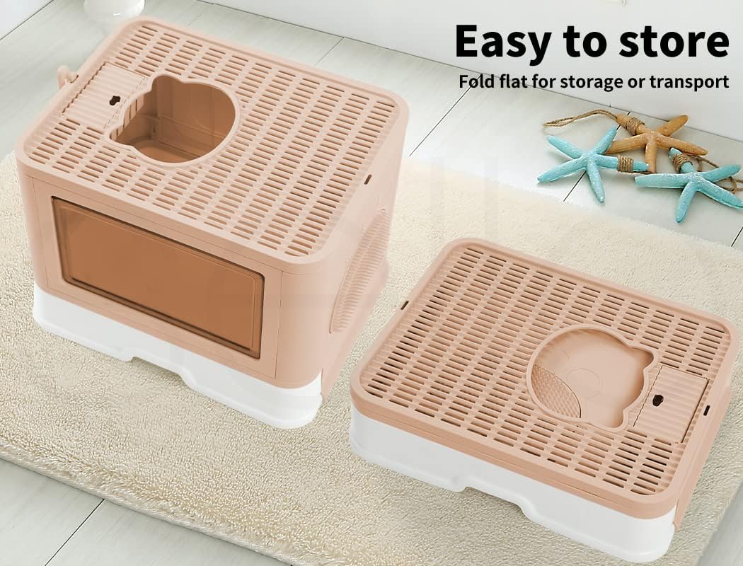 PaWz - Foldable Cat Litter Box Tray Enclosed Kitty Toilet Hood Hair with Separate Entry and Exit Door at Pet Servo