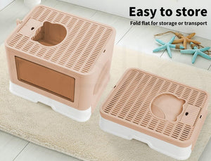 PaWz - Foldable Cat Litter Box Tray Enclosed Kitty Toilet Hood Hair with Separate Entry and Exit Door at Pet Servo