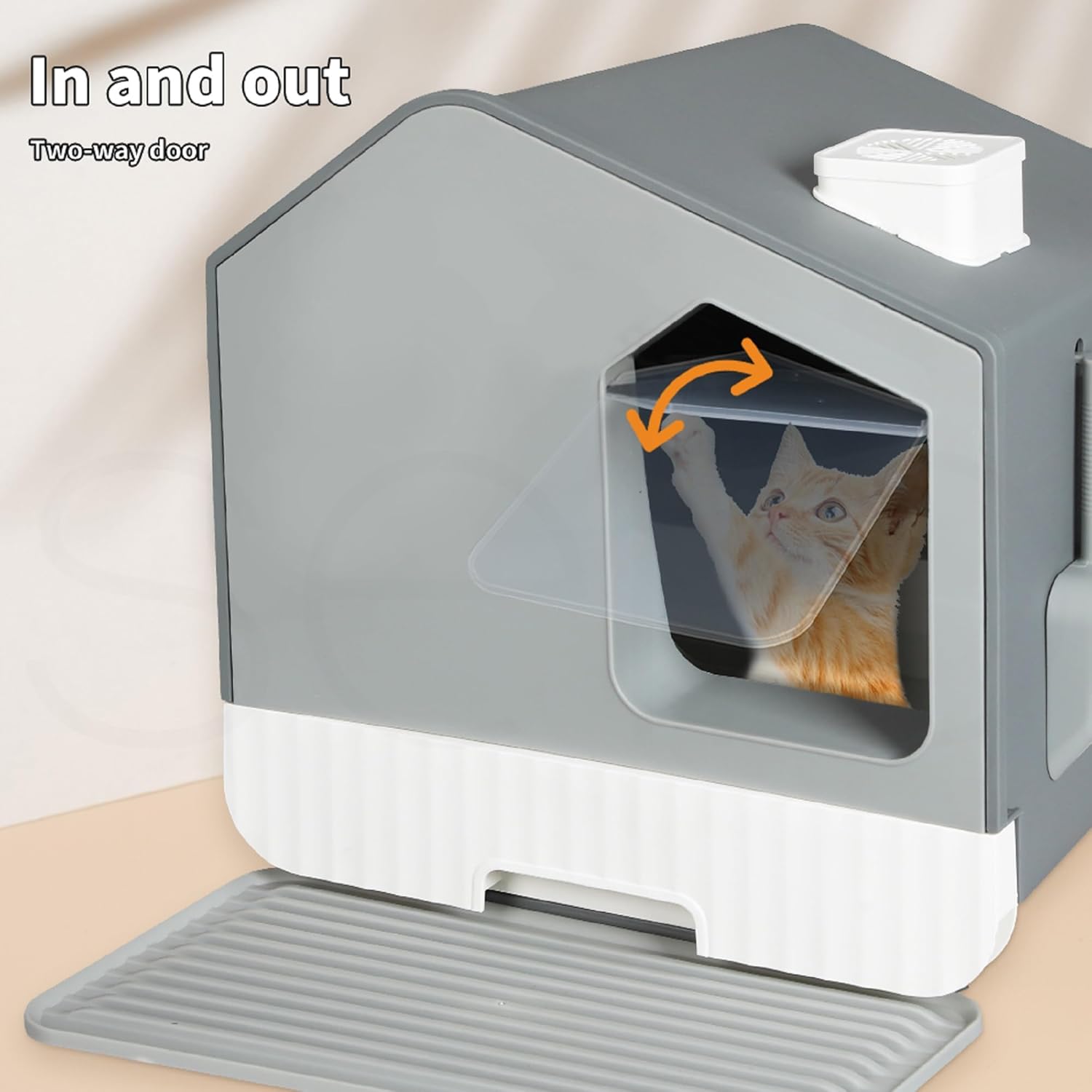 PaWz - Two-Way Door Cat Litter Box Anti-Splashing with Cat Toilet Mat (Grey) at Pet Servo