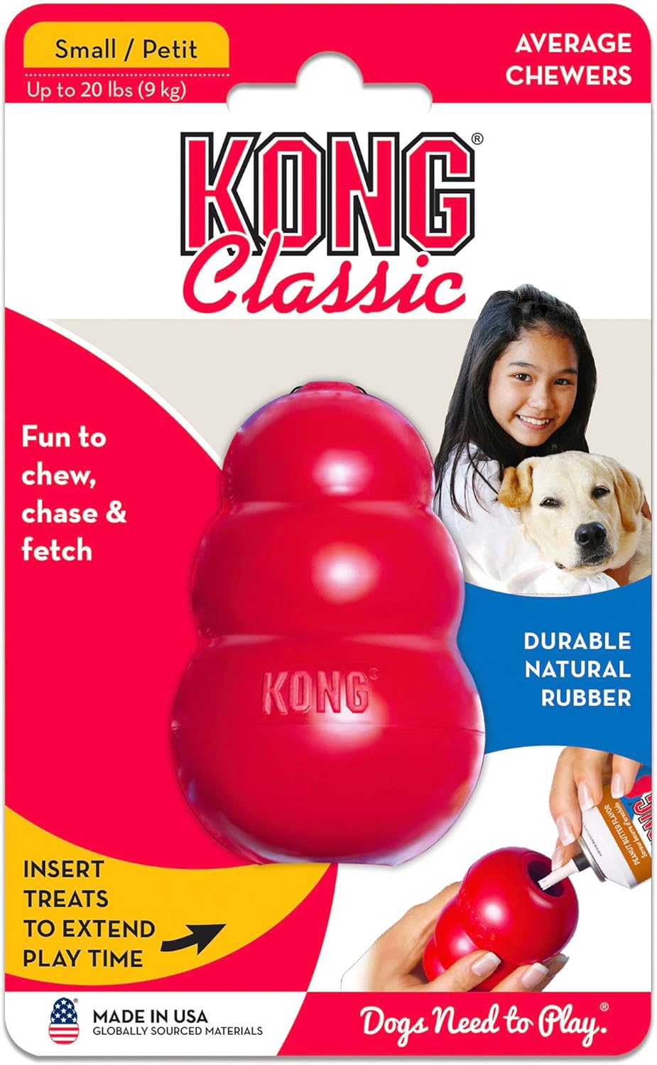 KONG Classic dog toy packaging with a red toy and text on a white background at Pet Servo