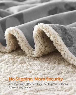 Rolls of carpet with text 'No Slipping, More Security' on a carpeted floor at Pet Servo