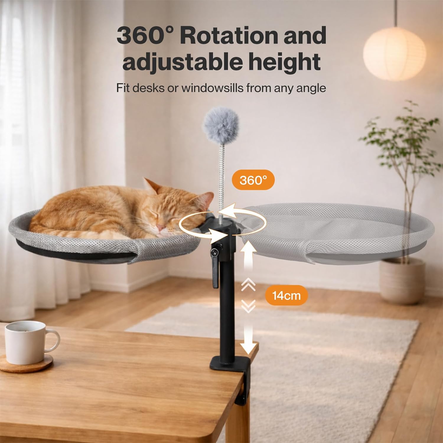 Pawz - Cat Desk Perch 360° Rotating Nest with Height Adjustable Washable Fabrics at Pet Servo
