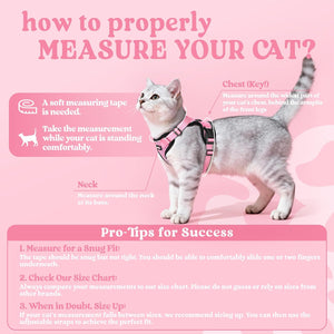 Cat measurement guide with text on a pink background at Pet Servo