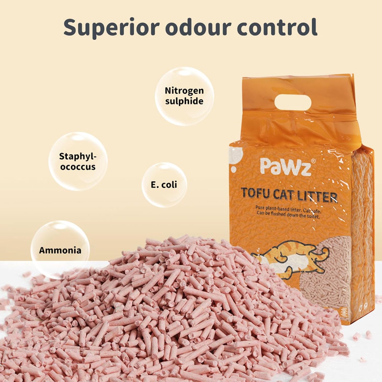 PaWz - Tofu Cat Litter Clumping, Ultra Absorbent & Fast Drying Long Lasting Odor Control (Peach) at Pet Servo