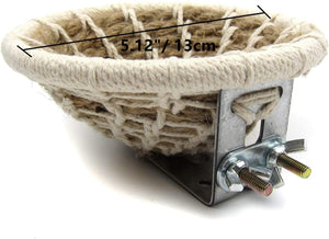 Woven basket with metal holder and measurements on a white background at Pet Servo