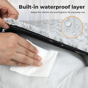 Person cleaning a product with a white cloth, highlighting a built-in waterproof layer at Pet Servo