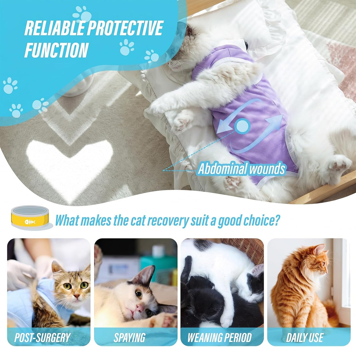 Viiotu - Soft Post-Surgery Recovery Suit for Female Cats, Purple at Pet Servo