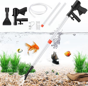 Aquarium cleaning tool set with fish and plants on a white background at Pet Servo